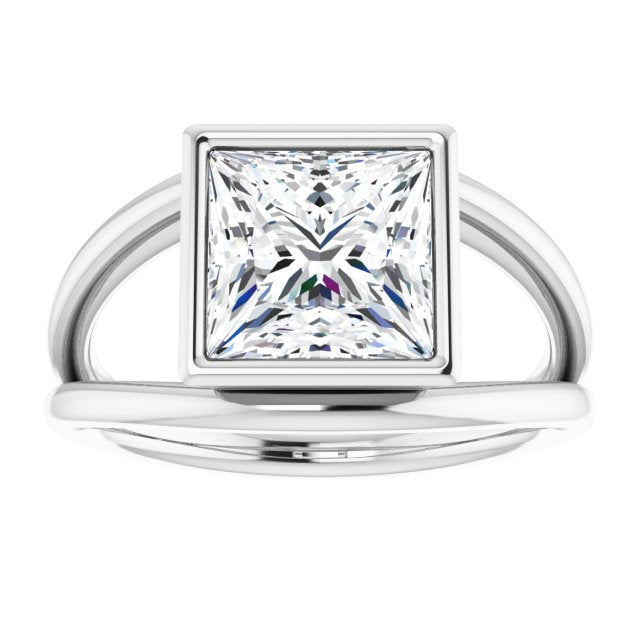 Cubic Zirconia Engagement Ring- The Philomena (Customizable Bezel-set Princess/Square Cut Style with Wide Tapered Split Band)