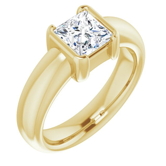 10K Yellow Gold Customizable Bezel-set Princess/Square Cut Solitaire with Thick Band