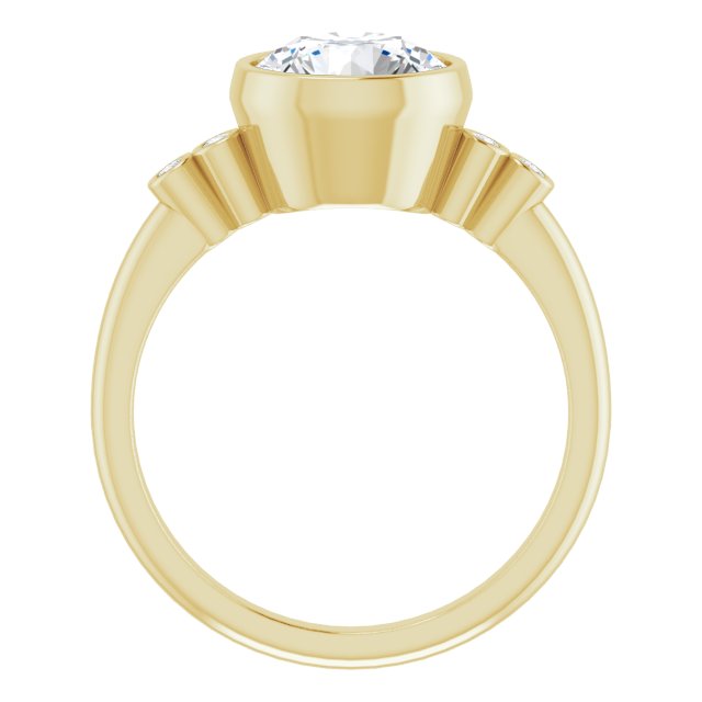 Cubic Zirconia Engagement Ring- The Mandira (Customizable 5-stone Bezel-set Round Cut Design with Quad Round-Bezel Side Stones)