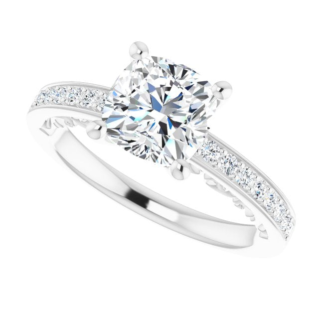 Cubic Zirconia Engagement Ring- The Eternity (Customizable Cushion Cut Design featuring 3-Sided Infinity Trellis and Round-Channel Accented Band)