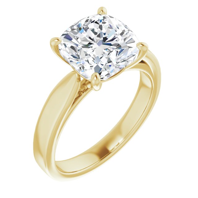 10K Yellow Gold Customizable Cushion Cut Cathedral Solitaire with Wide Tapered Band