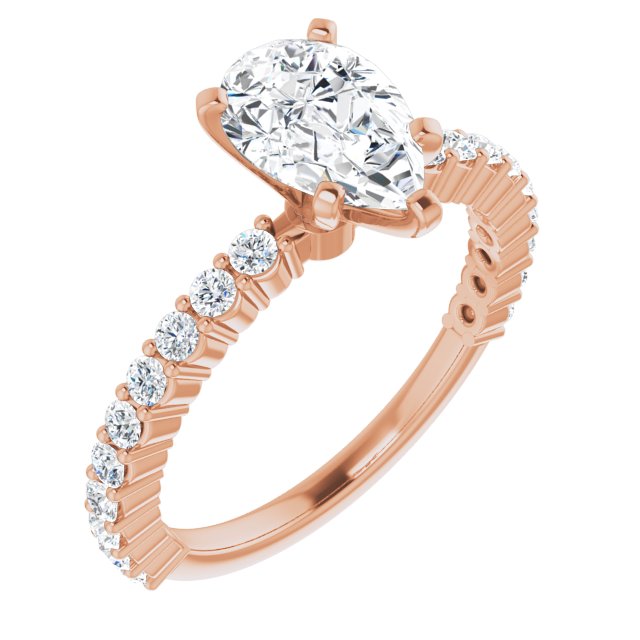 10K Rose Gold Customizable 8-prong Pear Cut Design with Thin, Stackable Pav? Band