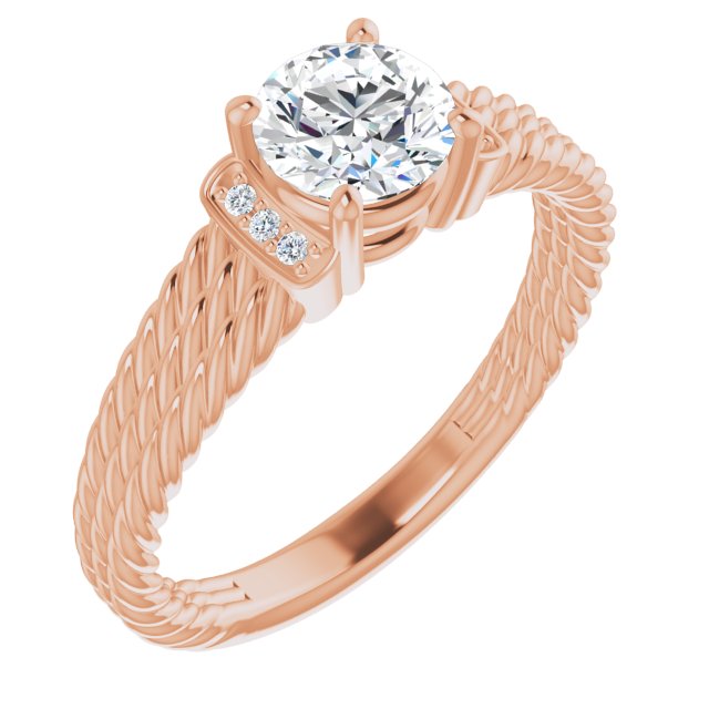 10K Rose Gold Customizable 11-stone Design featuring Round Cut Center, Vertical Round-Channel Accents & Wide Triple-Rope Band