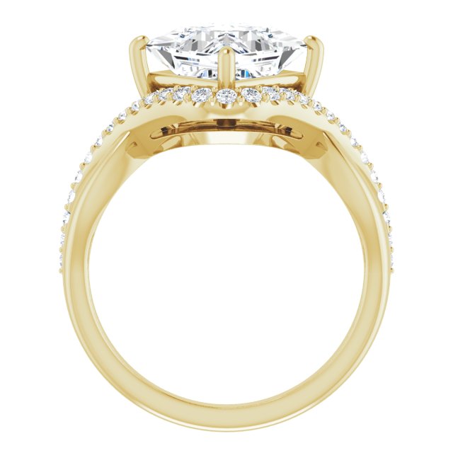 Cubic Zirconia Engagement Ring- The Kwan Lee (Customizable Princess/Square Cut Design with Semi-Accented Twisting Infinity Bypass Split Band and Half-Halo)