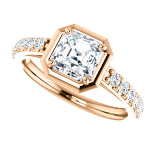 Cubic Zirconia Engagement Ring- The Lynette (Customizable Cathedral-style Bezel-set Asscher Cut 13-stone Design with Round Band Accents)