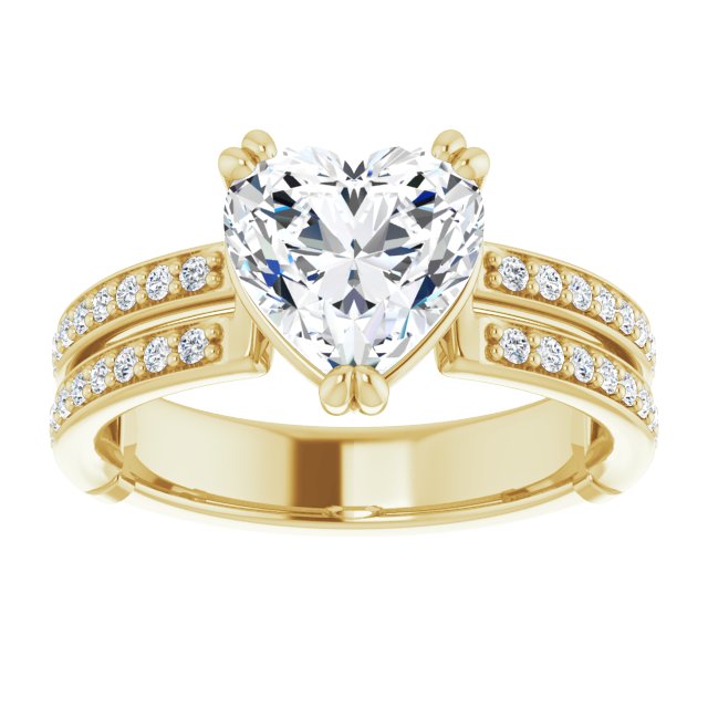 Cubic Zirconia Engagement Ring- The Constance (Customizable Heart Cut Design featuring Split Band with Accents)