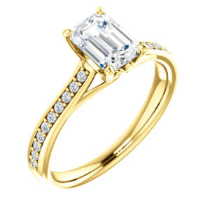 Cubic Zirconia Engagement Ring- The Luci Swan (Customizable Decorative-Pronged Emerald Cut with Pavé Band)