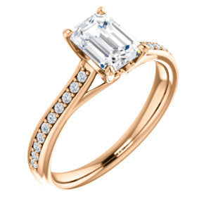 Cubic Zirconia Engagement Ring- The Luci Swan (Customizable Decorative-Pronged Emerald Cut with Pavé Band)