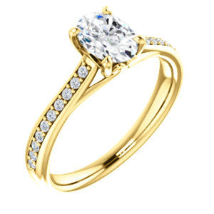 Cubic Zirconia Engagement Ring- The Luci Swan (Customizable Decorative-Pronged Oval Cut with Pavé Band)