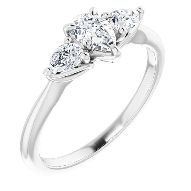 10K White Gold Customizable 3-stone Design with Pear Cut Center and Dual Large Pear Side Stones