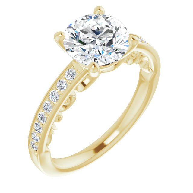 14K Yellow Gold Customizable Round Cut Design featuring 3-Sided Infinity Trellis and Round-Channel Accented Band