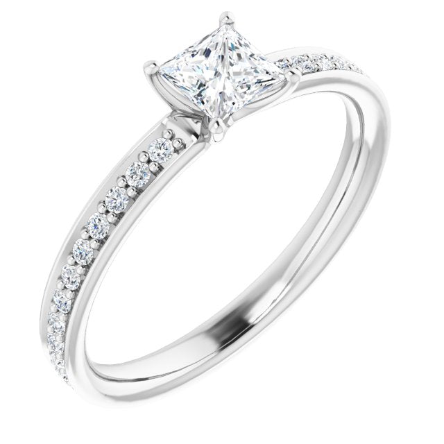 10K White Gold Customizable Classic Prong-set Princess/Square Cut Design with Shared Prong Band