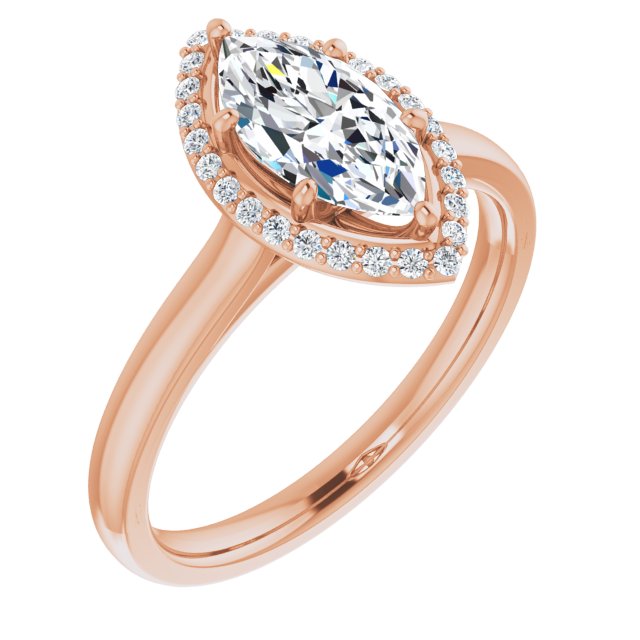 10K Rose Gold Customizable Halo-Styled Cathedral Marquise Cut Design