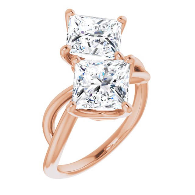 10K Rose Gold Customizable 2-stone Princess/Square Cut Artisan Style with Wide, Infinity-inspired Split Band
