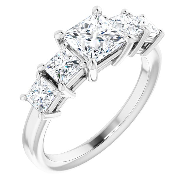 10K White Gold Customizable 5-stone Princess/Square Cut Style with Quad Princess-Cut Accents