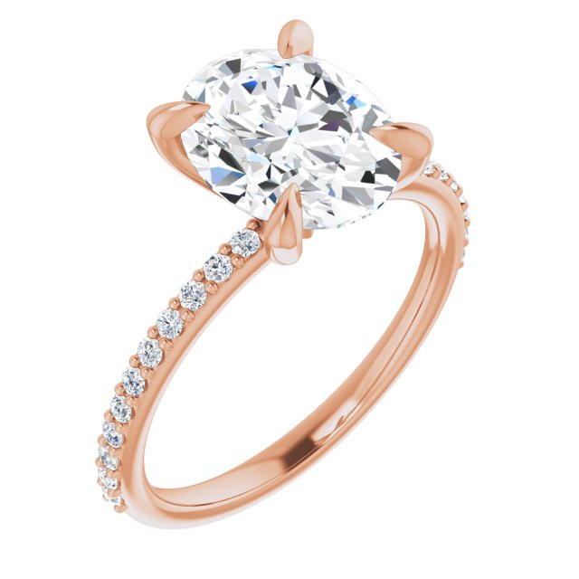 10K Rose Gold Customizable Oval Cut Style with Delicate Pavé Band