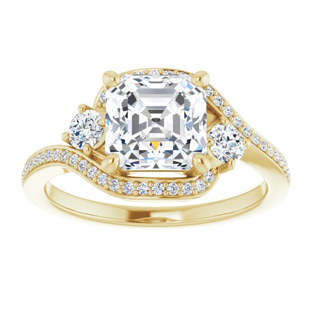 Cubic Zirconia Engagement Ring- The Paris Rae (Customizable Asscher Cut Bypass Design with Semi-Halo and Accented Band)