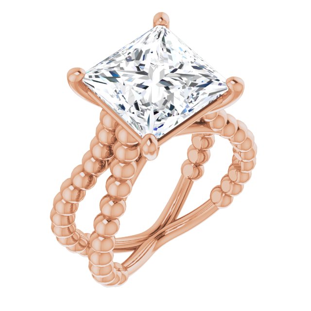 10K Rose Gold Customizable Princess/Square Cut Solitaire with Wide Beaded Split-Band