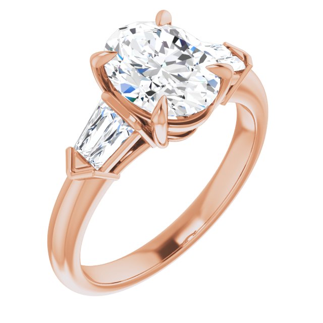 18K Rose Gold Customizable 5-stone Design with Oval Cut Center and Quad Baguettes