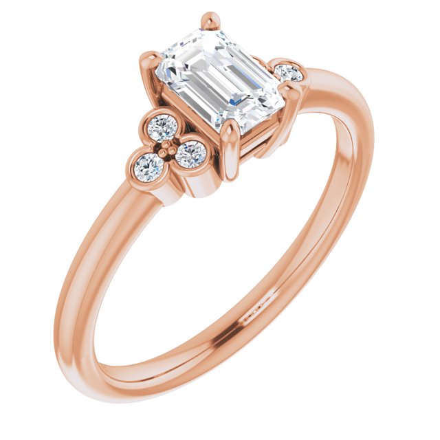 10K Rose Gold Customizable 7-stone Emerald/Radiant Cut Center with Round-Bezel Side Stones