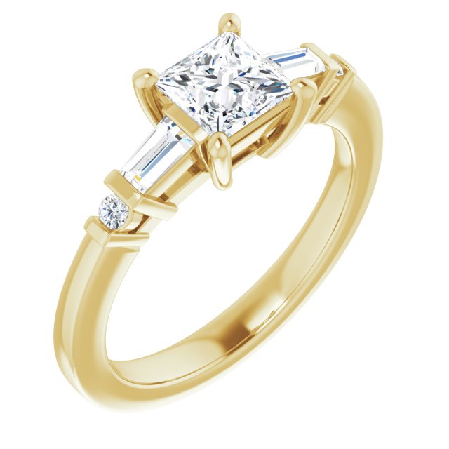 10K Yellow Gold Customizable 5-stone Baguette+Round-Accented Princess/Square Cut Design)