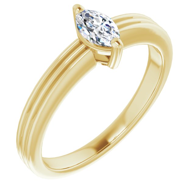 10K Yellow Gold Customizable Marquise Cut Solitaire with Double-Grooved Band