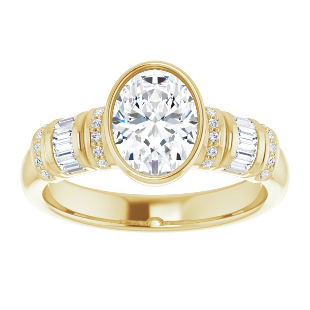 Cubic Zirconia Engagement Ring- The Coralie (Customizable Bezel-set Oval Cut Setting with Wide Sleeve-Accented Band)