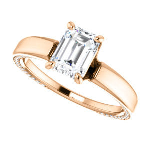 Cubic Zirconia Engagement Ring- The Rosalina (Customizable Emerald Cut with Three-sided Pavé Band)