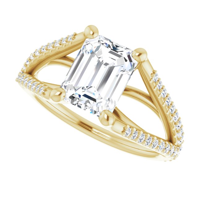 Cubic Zirconia Engagement Ring- The Addison (Customizable Cathedral-raised Emerald Cut Center with Exquisite Accented Split-band)