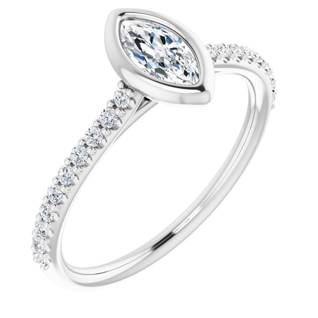 10K White Gold Customizable Bezel-set Marquise Cut Style with Ultra-thin Pavé-Accented Band