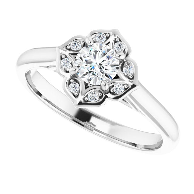 Cubic Zirconia Engagement Ring- The Neve (Customizable Cathedral-raised Round Cut Design with Star Halo & Round-Bezel Peekaboo Accents)