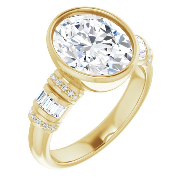 10K Yellow Gold Customizable Bezel-set Oval Cut Setting with Wide Sleeve-Accented Band