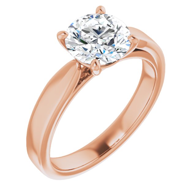10K Rose Gold Customizable Round Cut Cathedral Solitaire with Wide Tapered Band