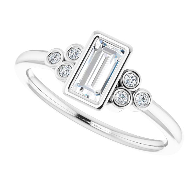 Cubic Zirconia Engagement Ring- The Kaipo (Customizable 7-stone Straight Baguette Cut Style with Triple Round-Bezel Accent Cluster Each Side)
