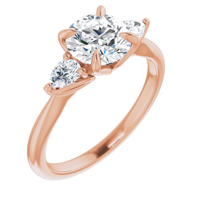10K Rose Gold Customizable 3-stone Design with Round Cut Center and Dual Large Pear Side Stones