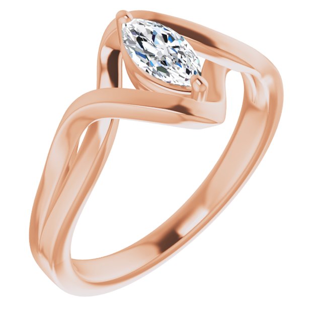 10K Rose Gold Customizable Marquise Cut Hurricane-inspired Bypass Solitaire