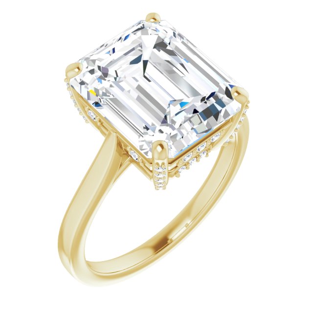 10K Yellow Gold Customizable Cathedral-Raised Emerald/Radiant Cut Style with Prong Accents Enhancement