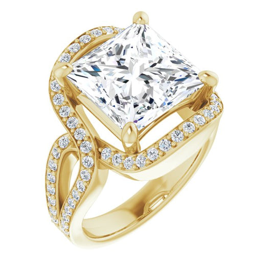 10K Yellow Gold Customizable Princess/Square Cut Center with Infinity-inspired Split Shared Prong Band and Bypass Halo
