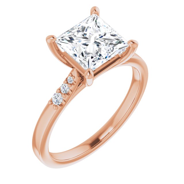 10K Rose Gold Customizable 7-stone Princess/Square Cut Cathedral Style with Triple Graduated Round Cut Side Stones