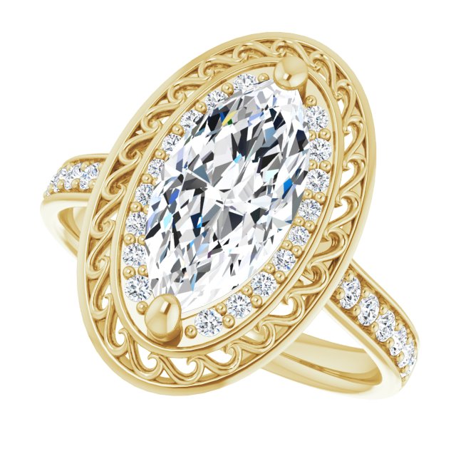Cubic Zirconia Engagement Ring- The Ariané Contessa (Customizable Cathedral-style Marquise Cut featuring Cluster Accented Filigree Setting & Shared Prong Band)