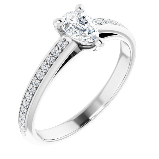 10K White Gold Customizable Cathedral-set Pear Cut Style with Shared Prong Band