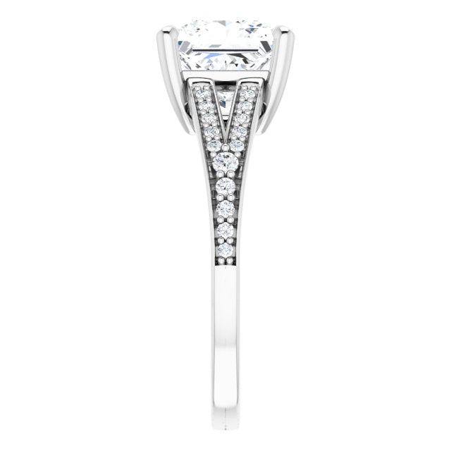 Cubic Zirconia Engagement Ring- The Gaurika (Customizable Princess/Square Cut Center with Thin Split-Shared Prong Band)