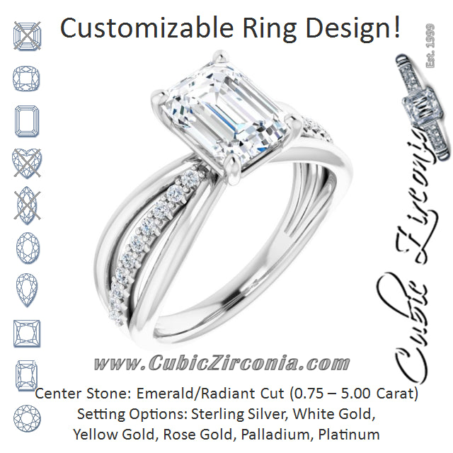 Cubic Zirconia Engagement Ring- The Rissa (Customizable Radiant Cut Design with Tri-Split Accented Band)