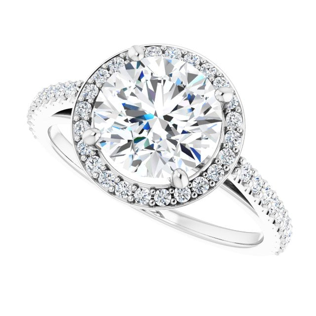 Cubic Zirconia Engagement Ring- The Catherine Lea (Customizable Round Cut Design with Halo and Thin Pavé Band)