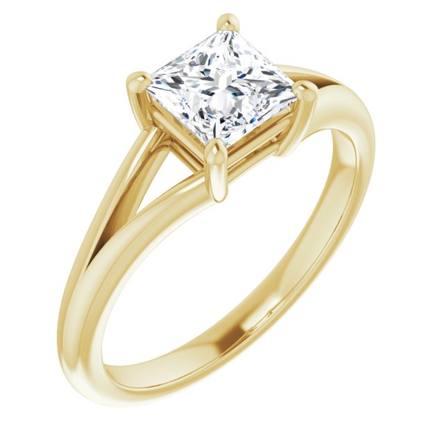 10K Yellow Gold Customizable Princess/Square Cut Solitaire with Tapered Split Band