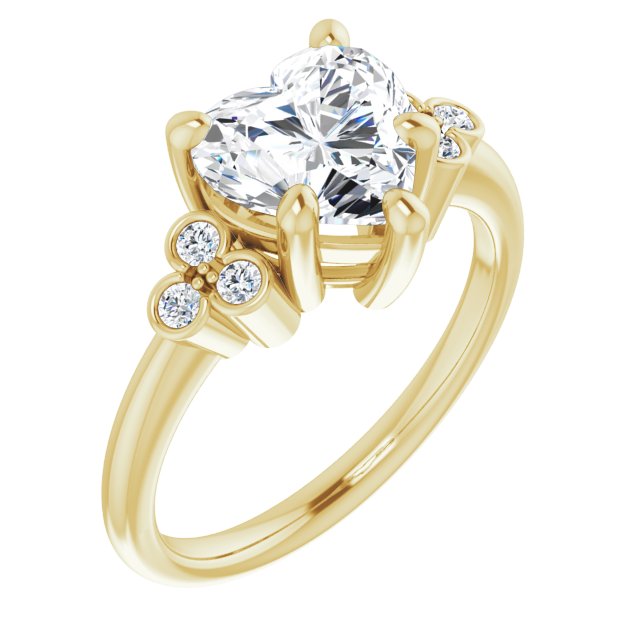 14K Yellow Gold Customizable 7-stone Heart Cut Center with Round-Bezel Side Stones