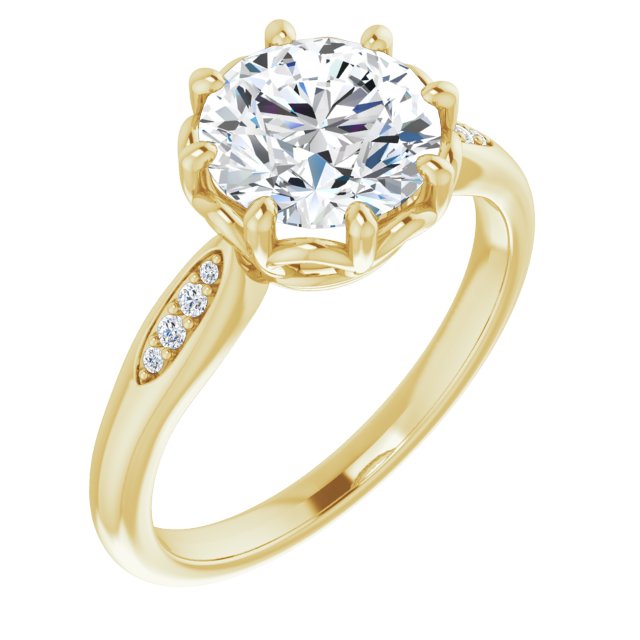 14K Yellow Gold Customizable 9-stone Round Cut Design with 8-prong Decorative Basket & Round Cut Side Stones