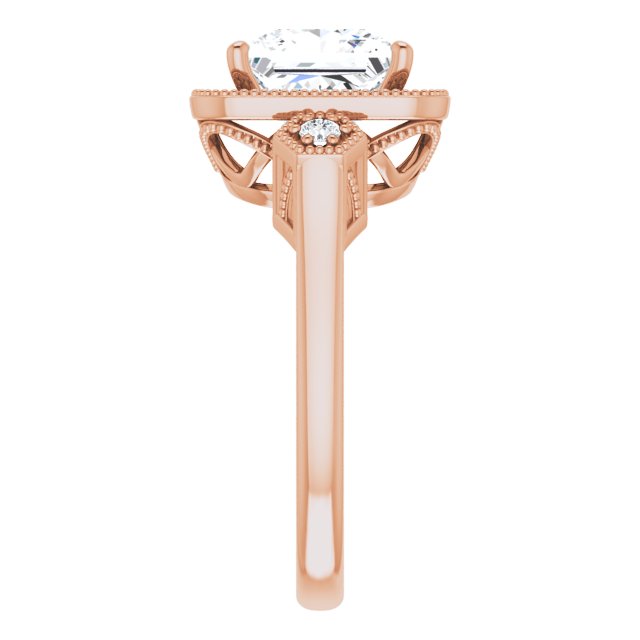 Cubic Zirconia Engagement Ring- The Pacifica (Customizable Cathedral Princess/Square Cut Design with Halo and Delicate Milgrain)