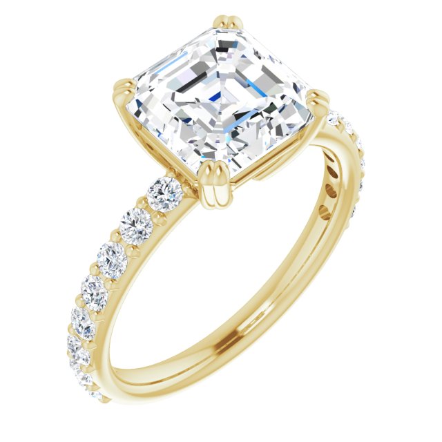 10K Yellow Gold Customizable Asscher Cut Design with Large Round Cut 3/4 Band Accents