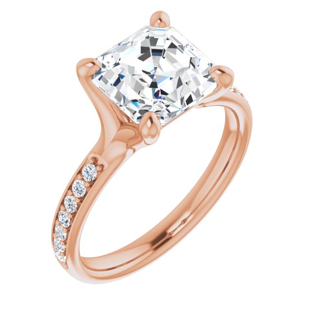 10K Rose Gold Customizable Heavy Prong-Set Asscher Cut Style with Round Cut Band Accents